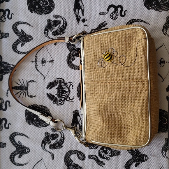 Coach burlap Demi Bumblebee shoulder bag - Picture 3 of 15